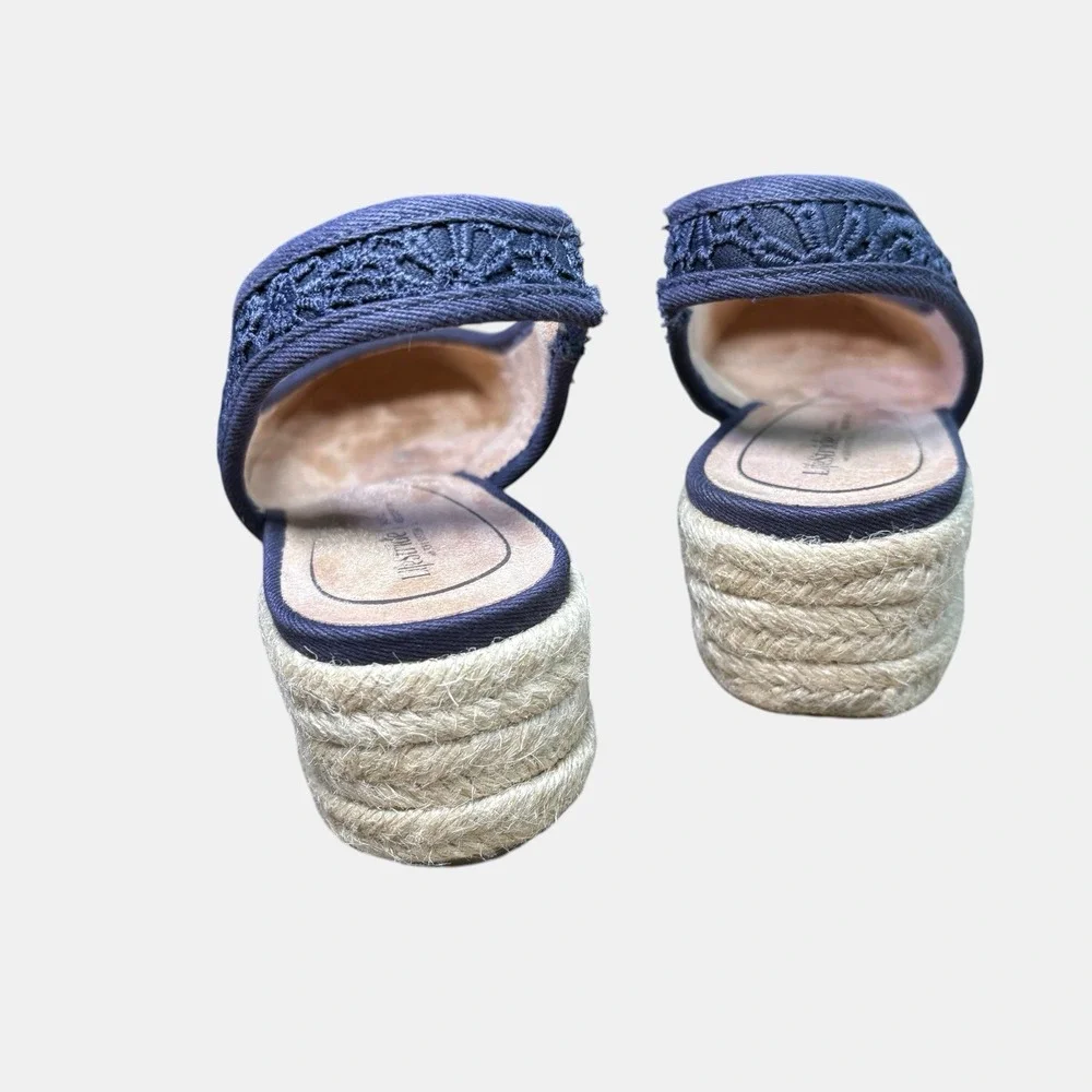 LifeStride Navy Floral Lace Slingback Espadrille Wedge Shoes Women's 9.5 Comfort